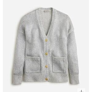New womens sz Medium J Crew silver sequin button down relaxed fit cardigan BS951